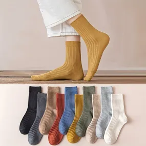 10 Pairs of Soft Solid Socks – Comfortable Tube Socks for Women