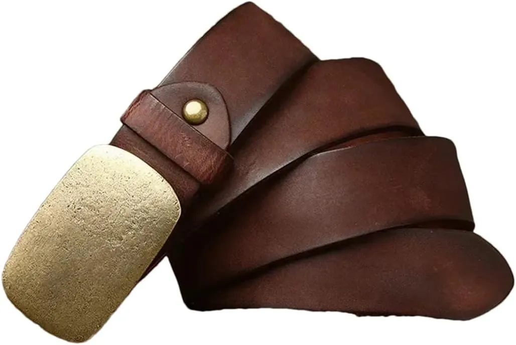 3.3Cm Cowskin Men Belt Genuine Leather Smooth Brass Buckle Strap Jeans Luxury Design Belts For Man