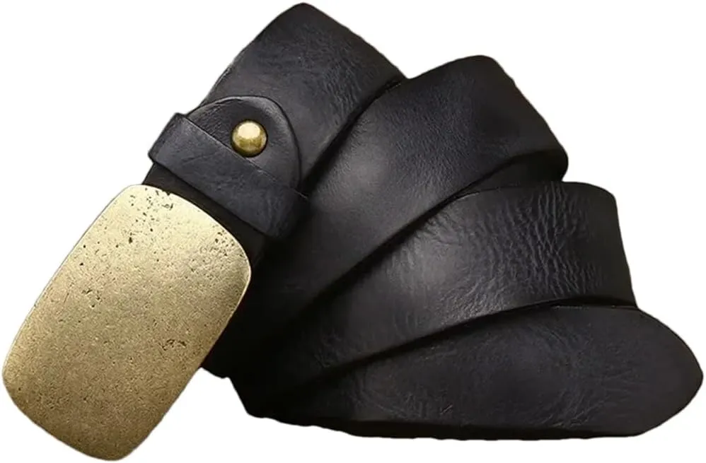 3.3Cm Cowskin Men Belt Genuine Leather Smooth Brass Buckle Strap Jeans Luxury Design Belts For Man