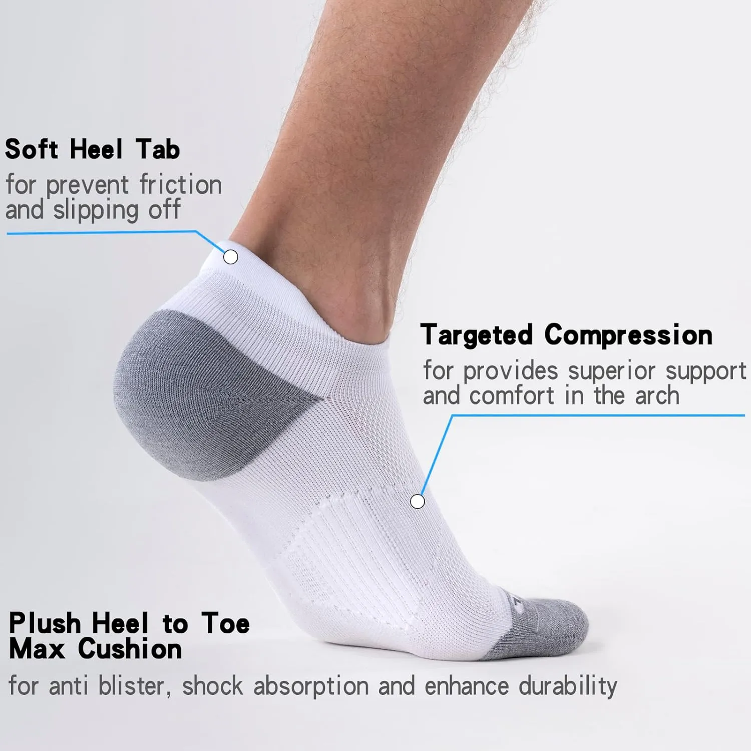 6 Pairs Soft Cushion No Show Compression Socks - Low Cut Tab Ankle Socks for Running Athletic, Seamless Toe & Wicking