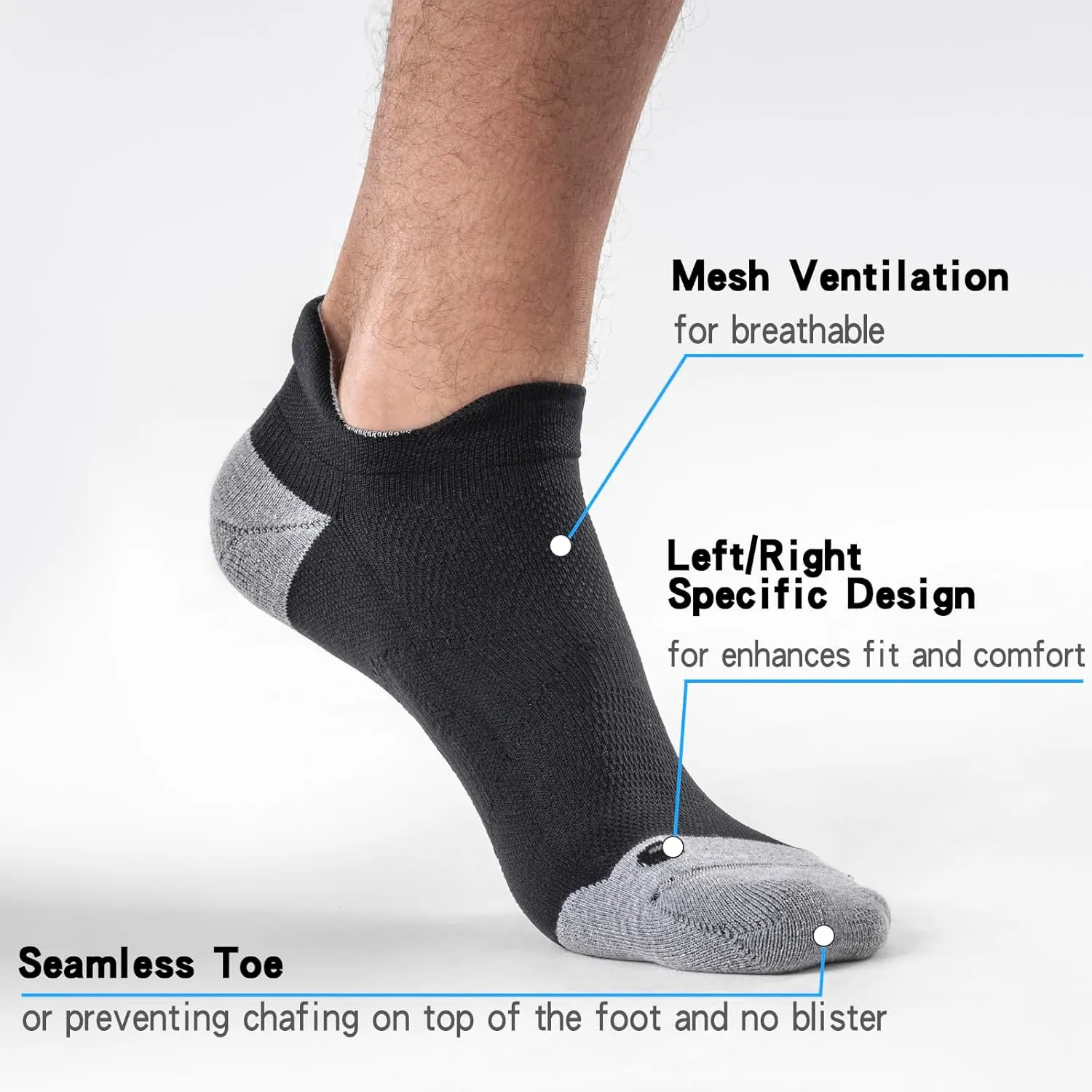 6 Pairs Soft Cushion No Show Compression Socks - Low Cut Tab Ankle Socks for Running Athletic, Seamless Toe & Wicking