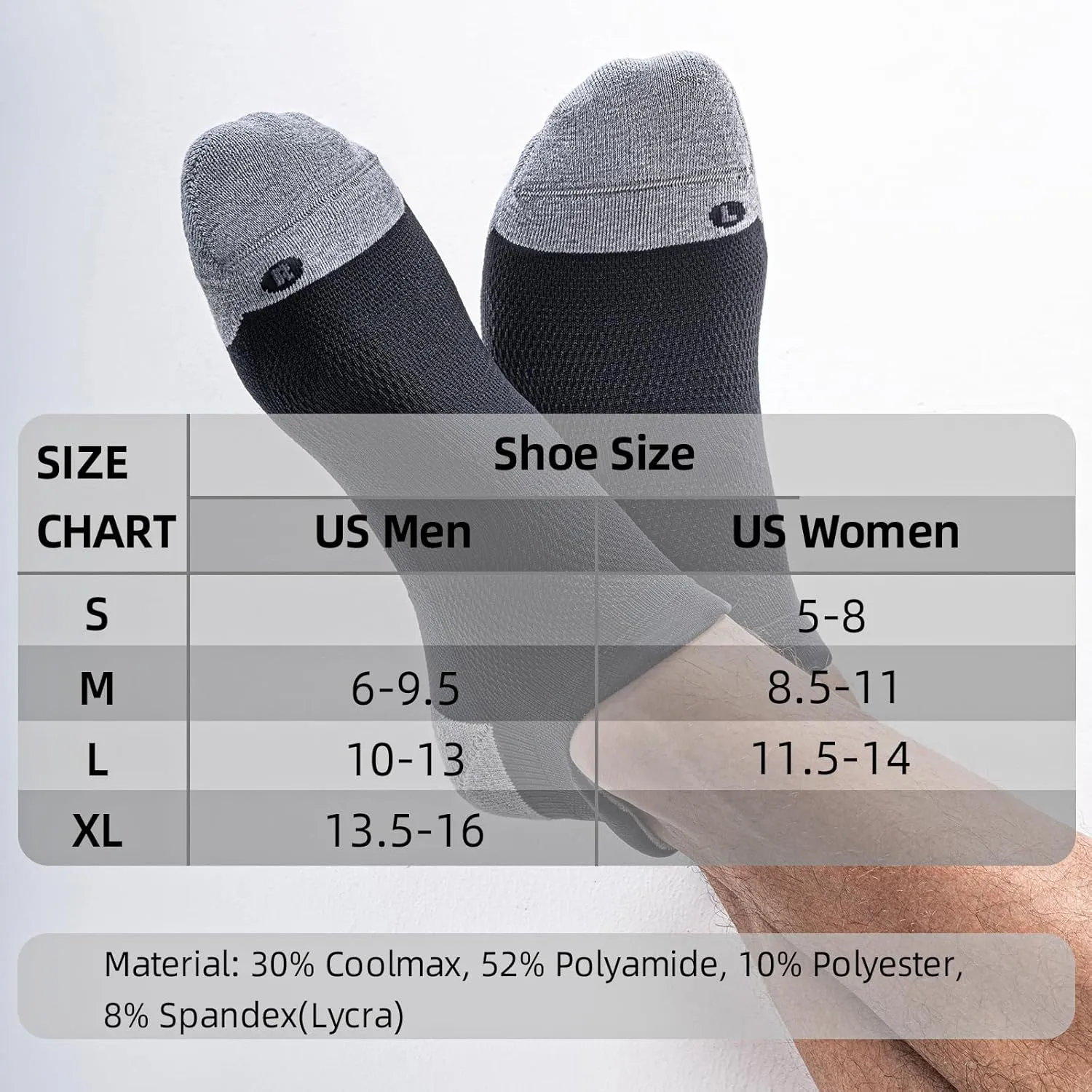 6 Pairs Soft Cushion No Show Compression Socks - Low Cut Tab Ankle Socks for Running Athletic, Seamless Toe & Wicking