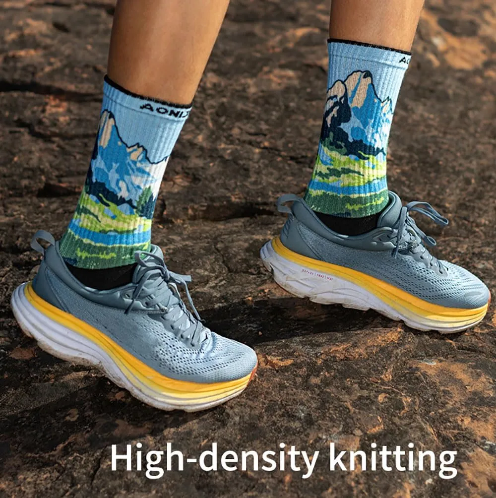 AONIJIE Hiking Toe Socks with Thickened Terry Moisture Wicking Five Finger Running Mid-Calf Socks for Men Women