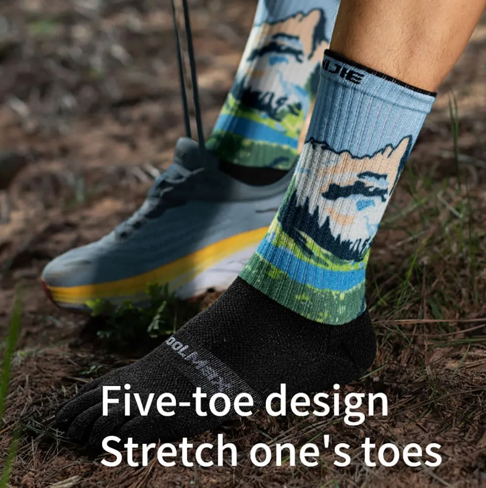 AONIJIE Hiking Toe Socks with Thickened Terry Moisture Wicking Five Finger Running Mid-Calf Socks for Men Women