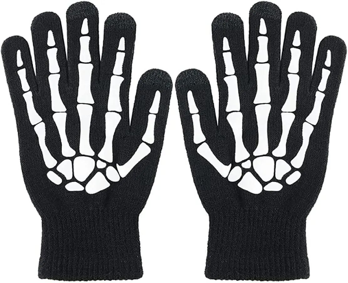 Ayhcclth Womens/Mens/Kids Full/Half Finger Skeleton Gloves Hand Warmer Knit Gloves