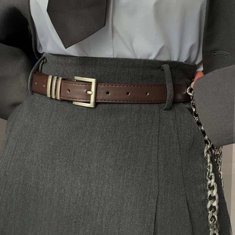 Basic Retro Solid Color Alloy Women's Leather Belts