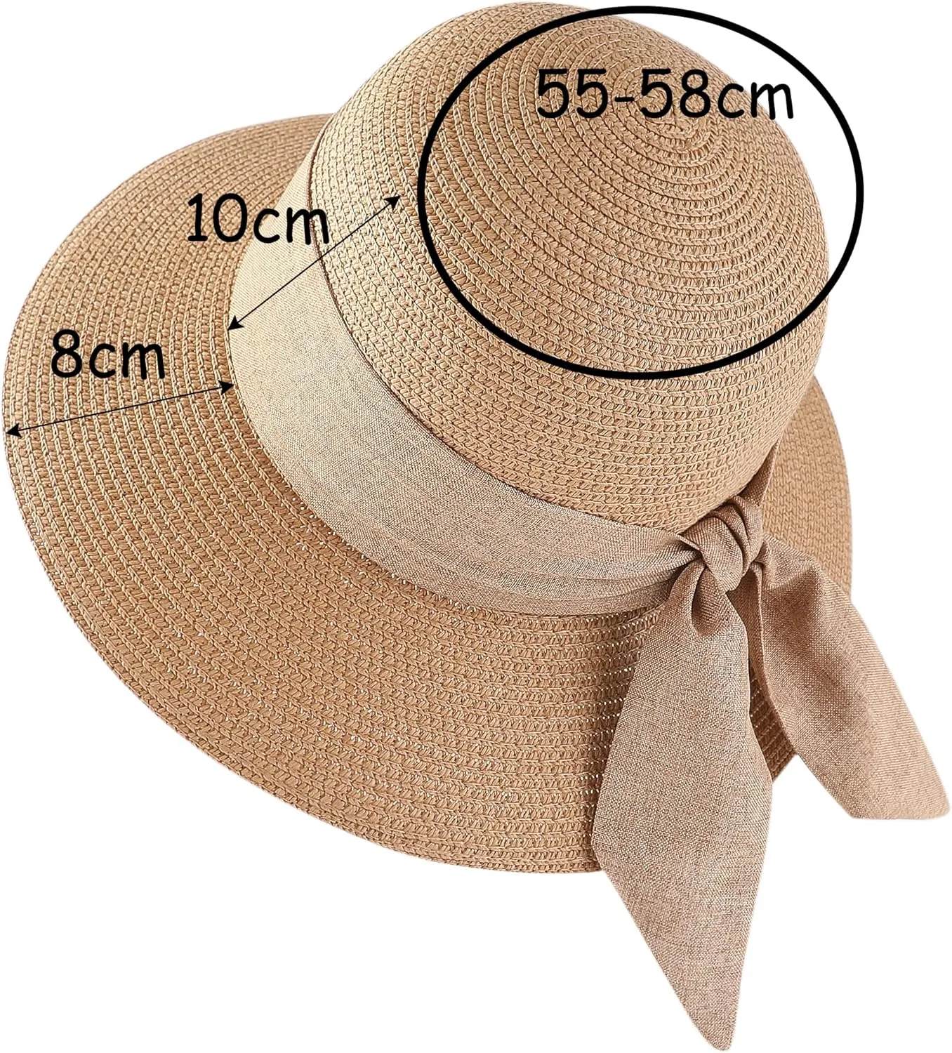 Beach Sun Hats for Women, Wide Brim Straw Hat for Women with Bow, Summer Travel Straw Sun Hat