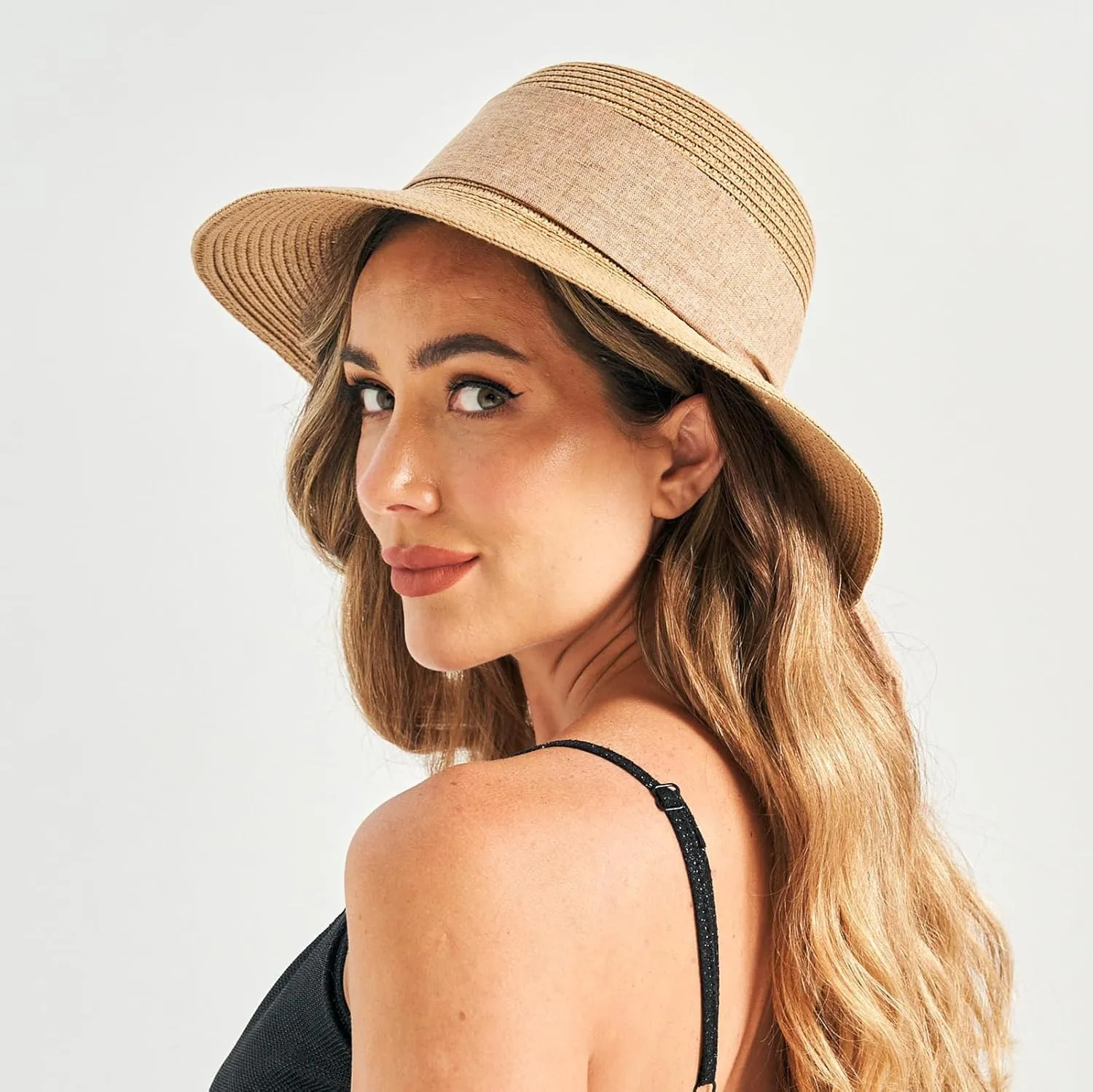 Beach Sun Hats for Women, Wide Brim Straw Hat for Women with Bow, Summer Travel Straw Sun Hat