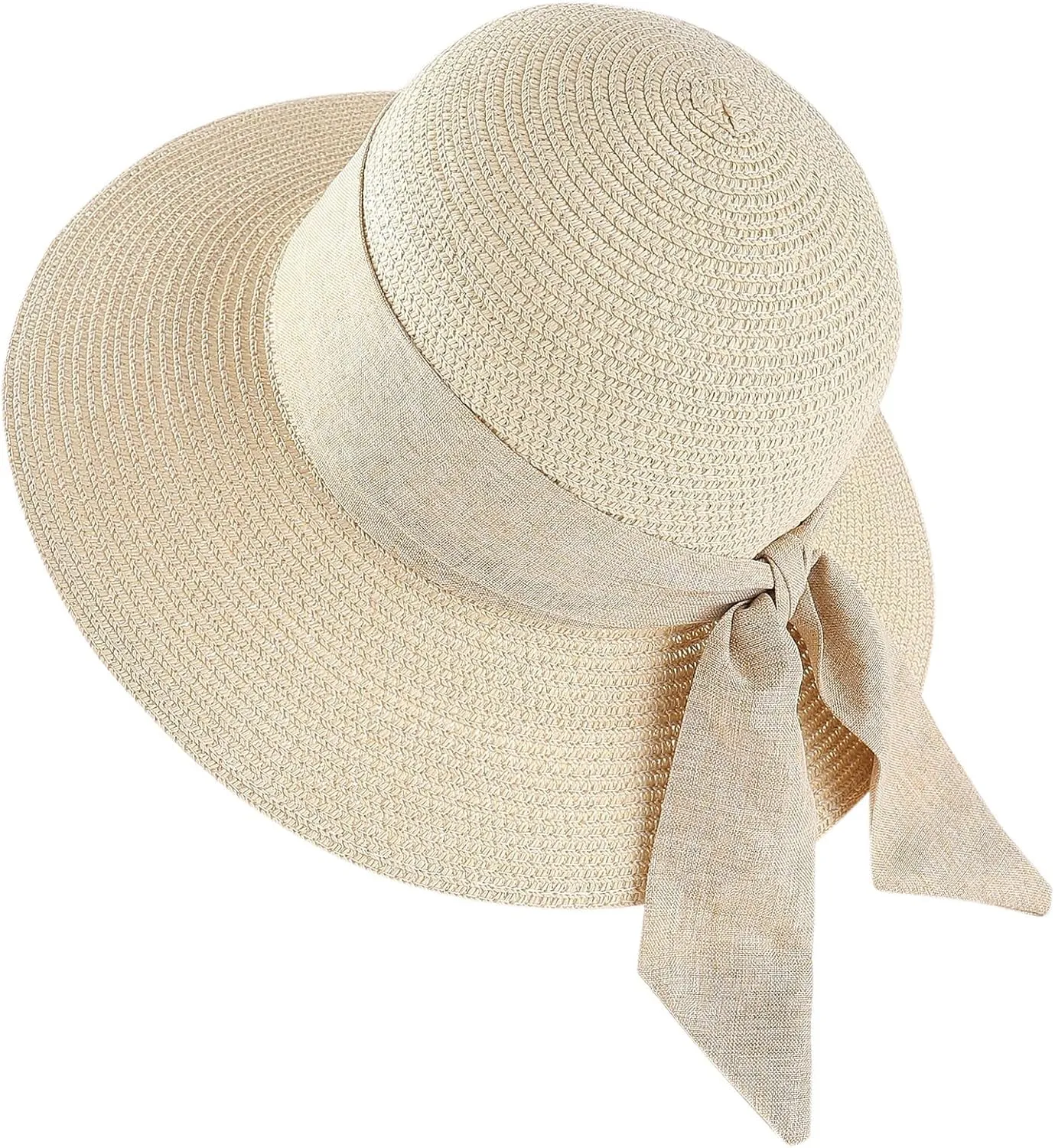 Beach Sun Hats for Women, Wide Brim Straw Hat for Women with Bow, Summer Travel Straw Sun Hat