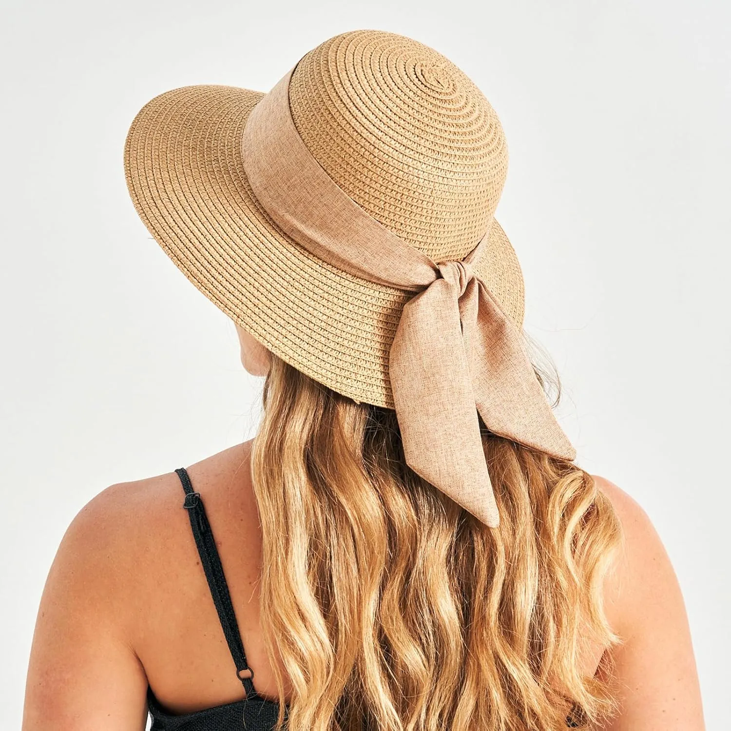 Beach Sun Hats for Women, Wide Brim Straw Hat for Women with Bow, Summer Travel Straw Sun Hat