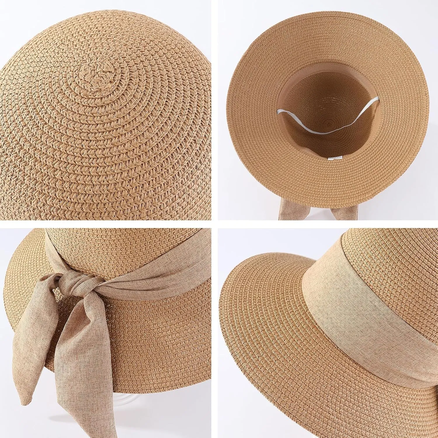 Beach Sun Hats for Women, Wide Brim Straw Hat for Women with Bow, Summer Travel Straw Sun Hat