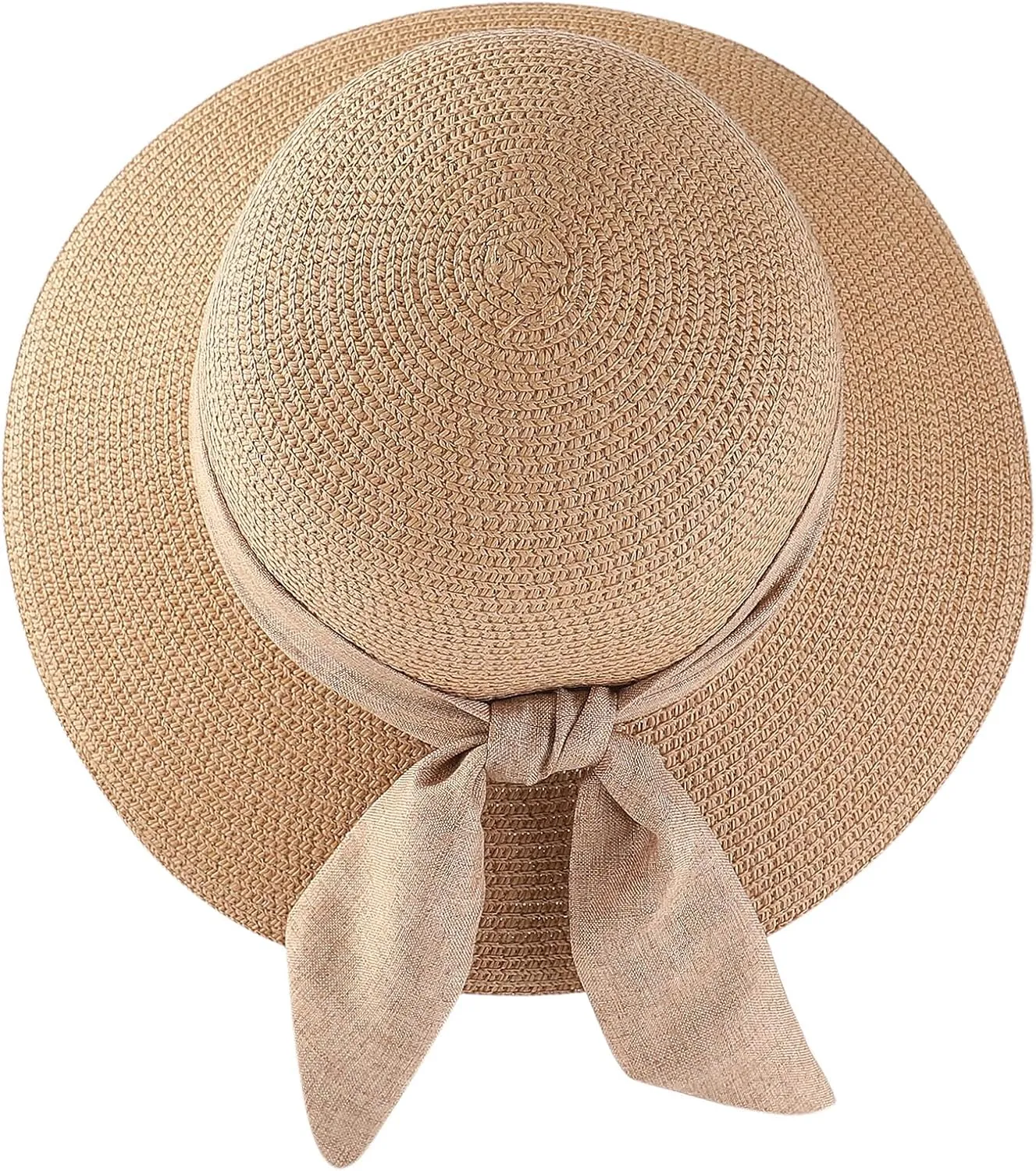 Beach Sun Hats for Women, Wide Brim Straw Hat for Women with Bow, Summer Travel Straw Sun Hat