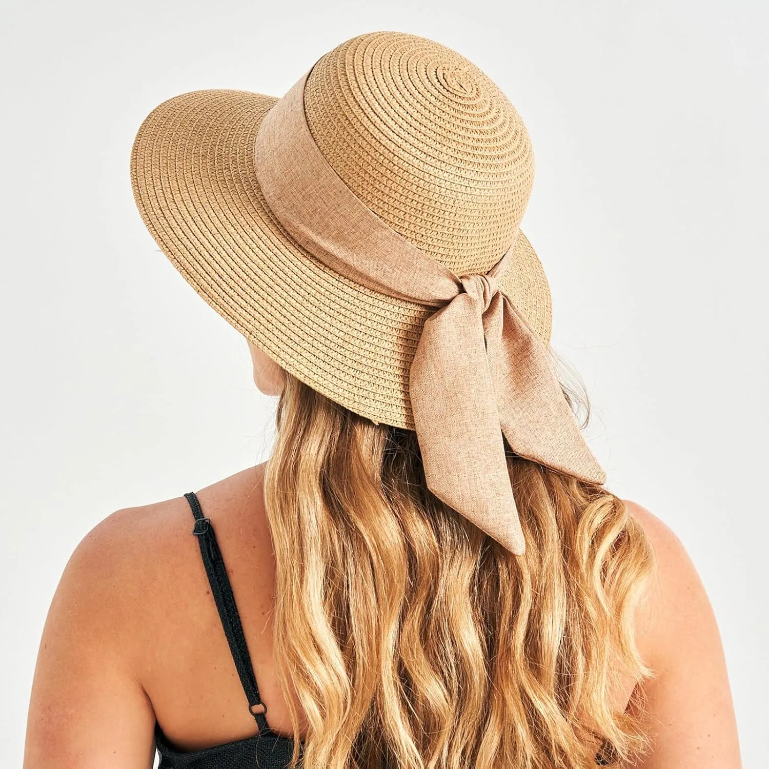 Beach Sun Hats for Women, Wide Brim Straw Hat for Women with Bow, Summer Travel Straw Sun Hat