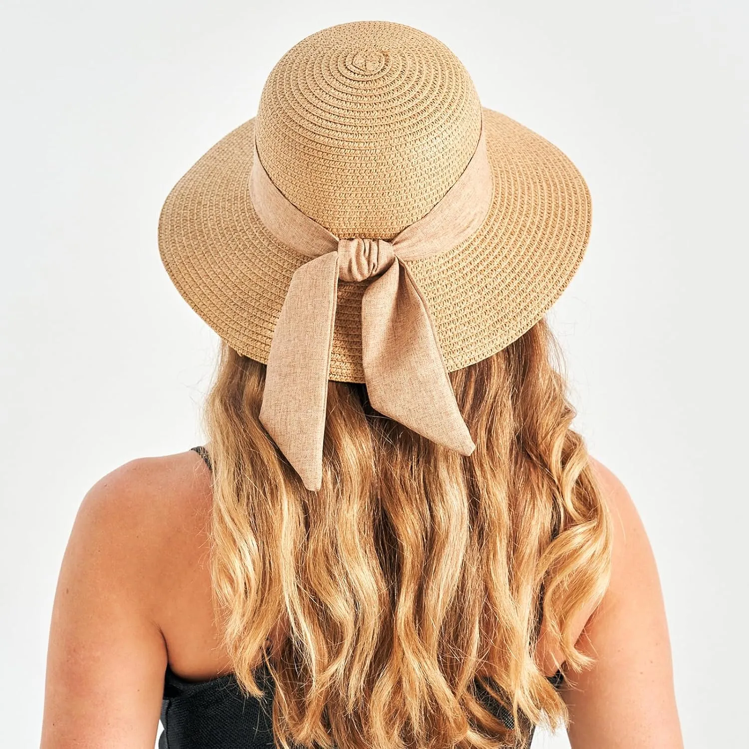 Beach Sun Hats for Women, Wide Brim Straw Hat for Women with Bow, Summer Travel Straw Sun Hat