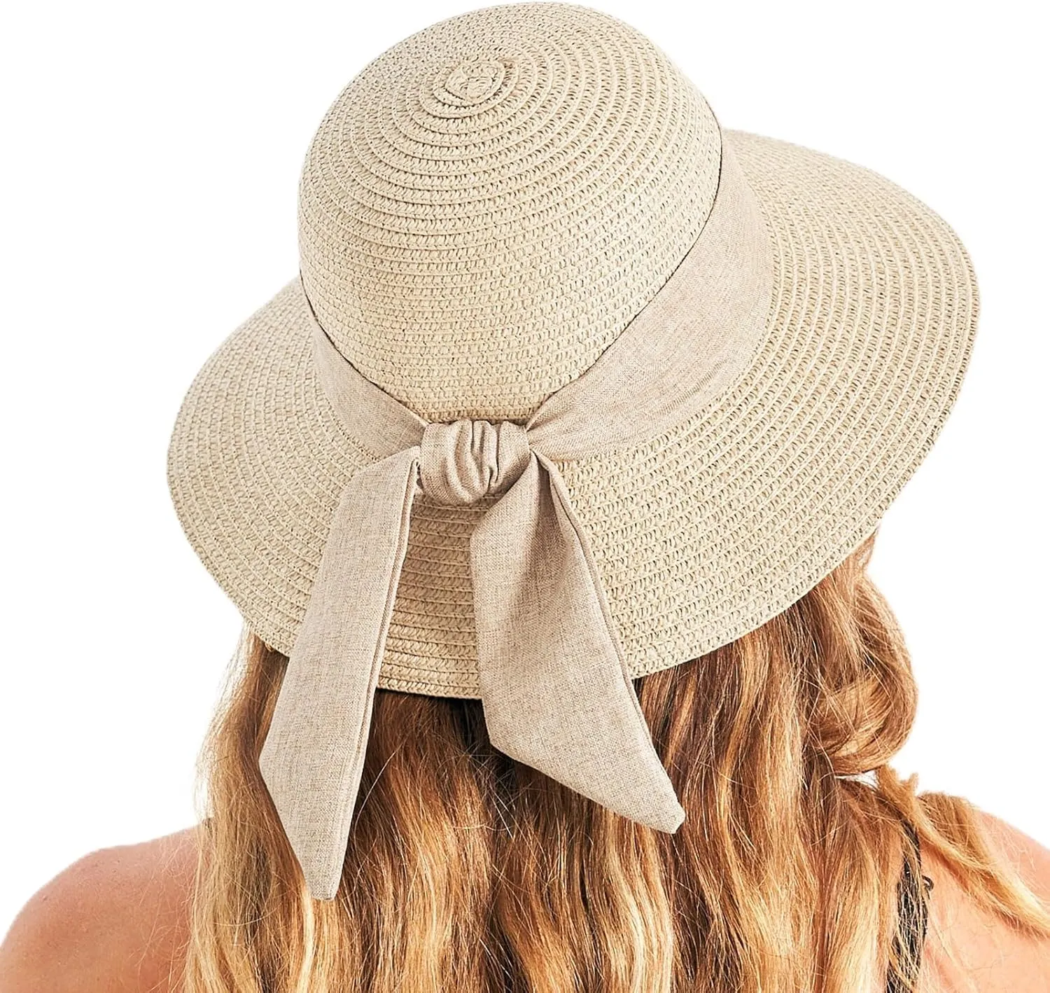 Beach Sun Hats for Women, Wide Brim Straw Hat for Women with Bow, Summer Travel Straw Sun Hat