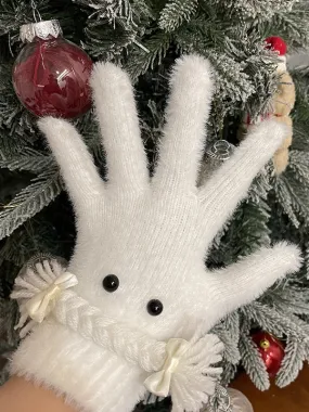Black/White Lolita Braids Bowknot Plush Gloves