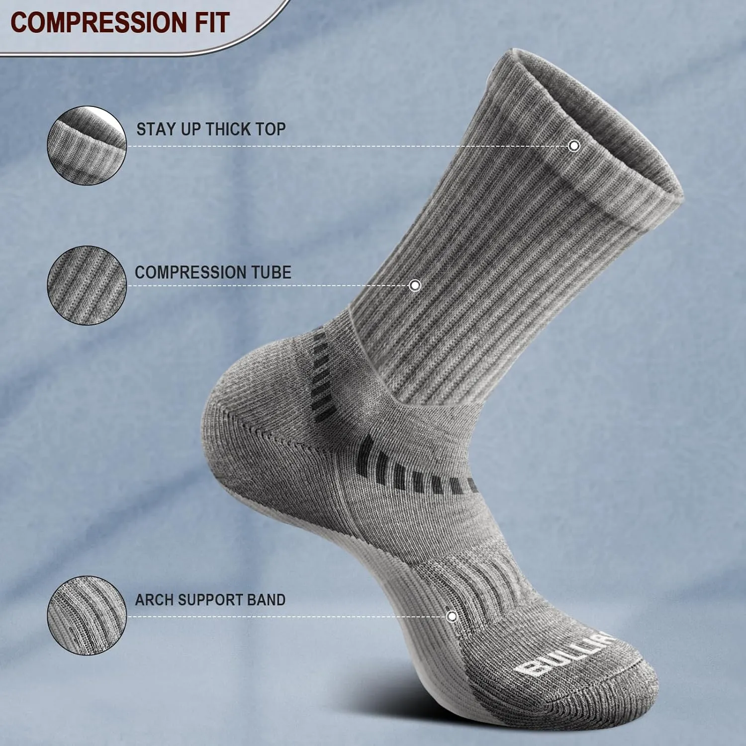 BULLIANT Men Compression Socks, Athletic Active Running Socks for Men Sports Hiking Fishing Cushioned Footbed Arch Support
