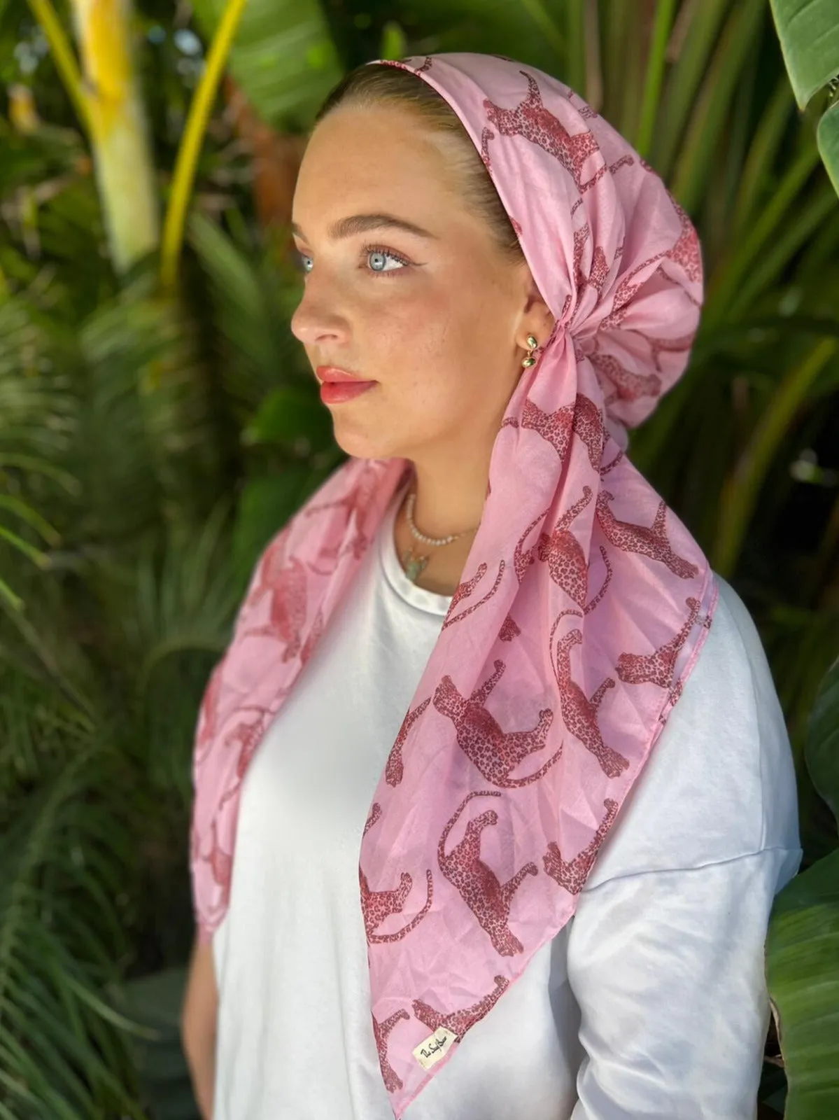 CLASSIC PRETIED Pink Jaguar Head Scarf (WITH VELVET GRIP)