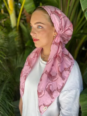 CLASSIC PRETIED Pink Jaguar Head Scarf (WITH VELVET GRIP)