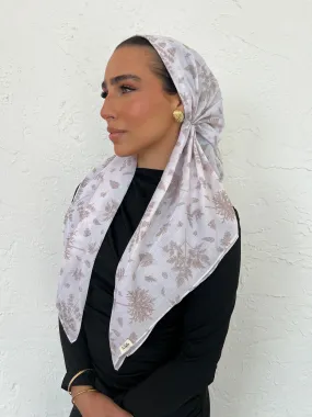 CLASSIC PRETIED Taupe Leaves Head Scarf (WITH VELVET GRIP)