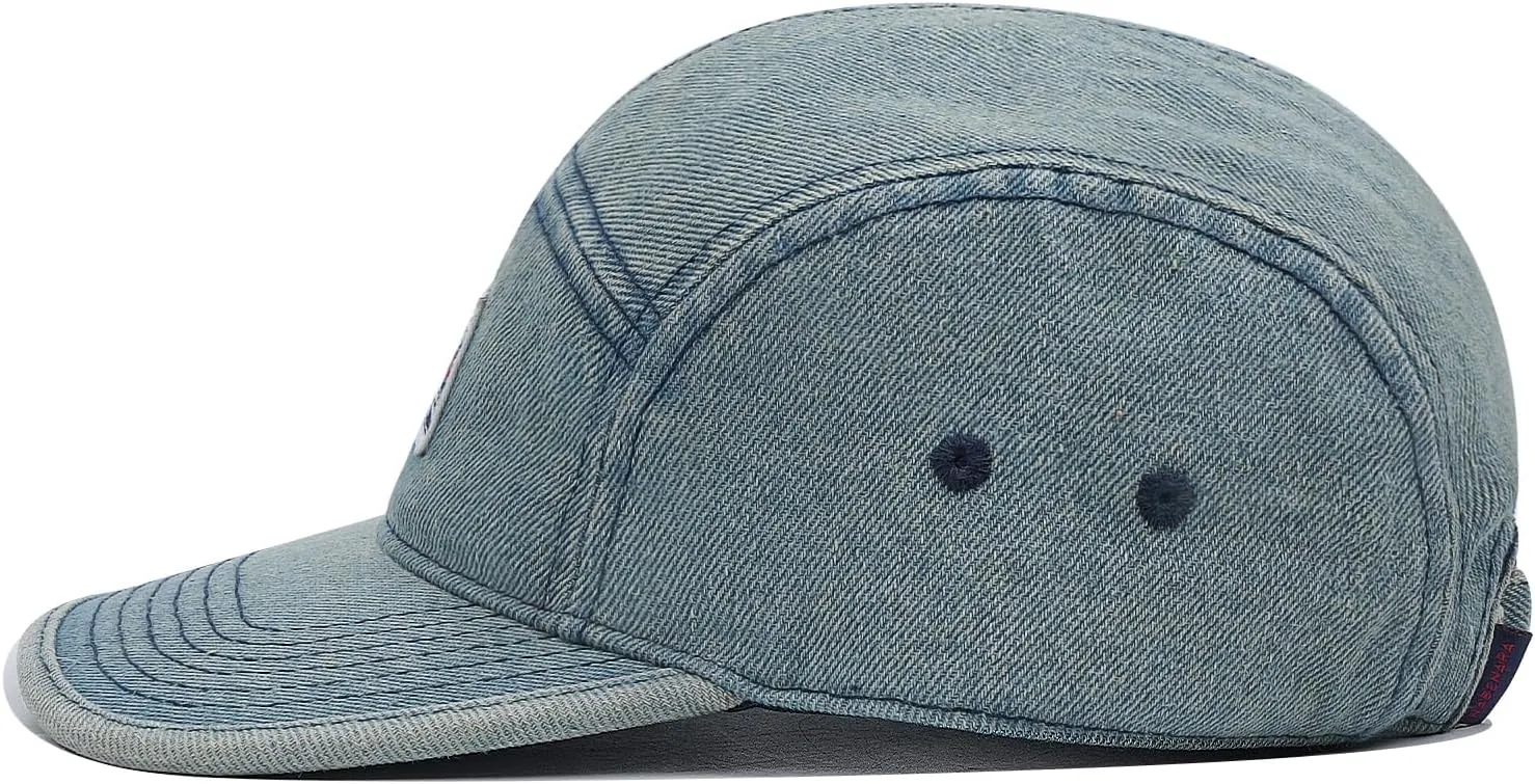 Croogo 5 Panel Baseball Cap Denim Cotton Dad Hats Classic Flat Bill Caps Casual Snapback Cap Vintage Cityboy Style Camp Cap