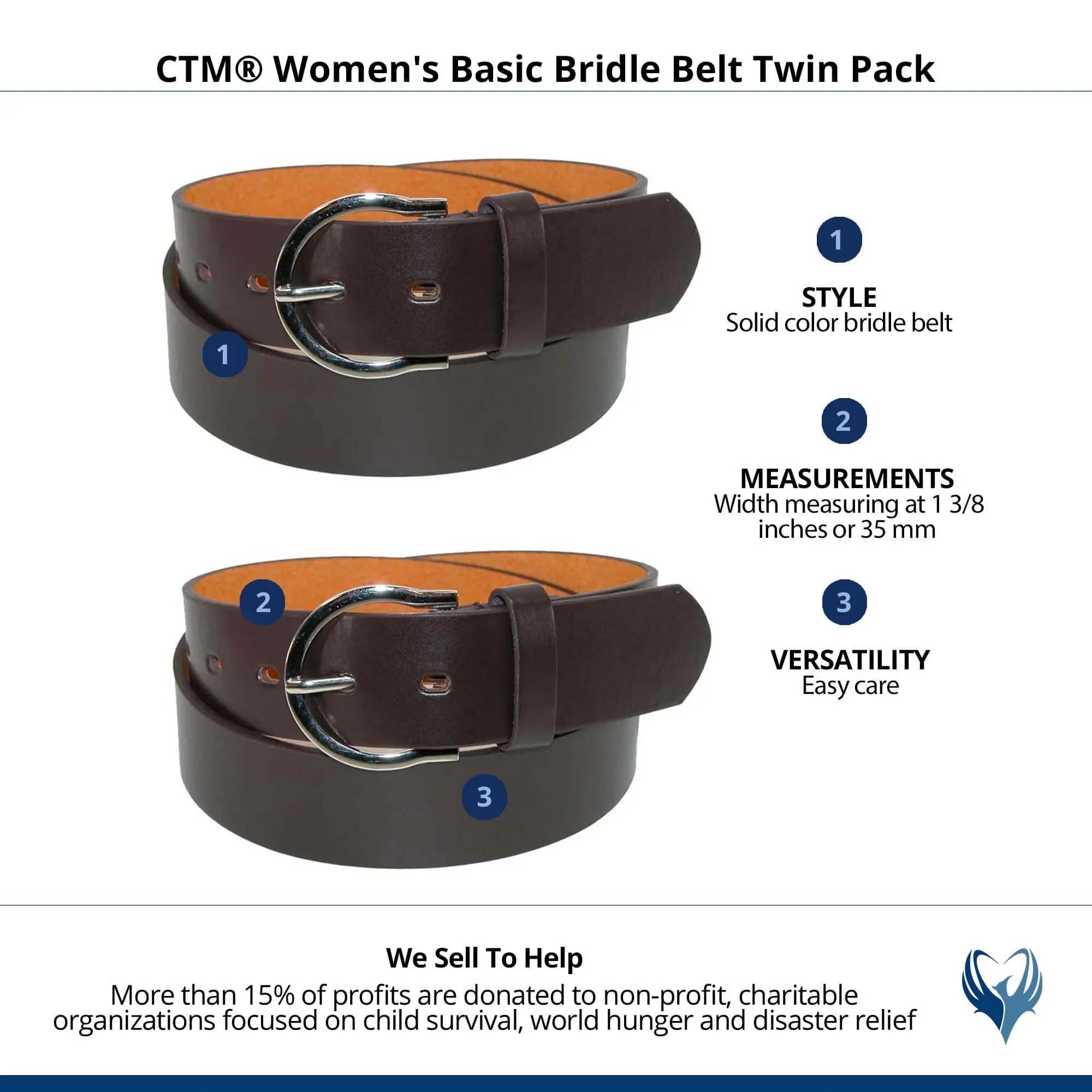 CTM® Women's Basic Bridle Belt Twin Pack