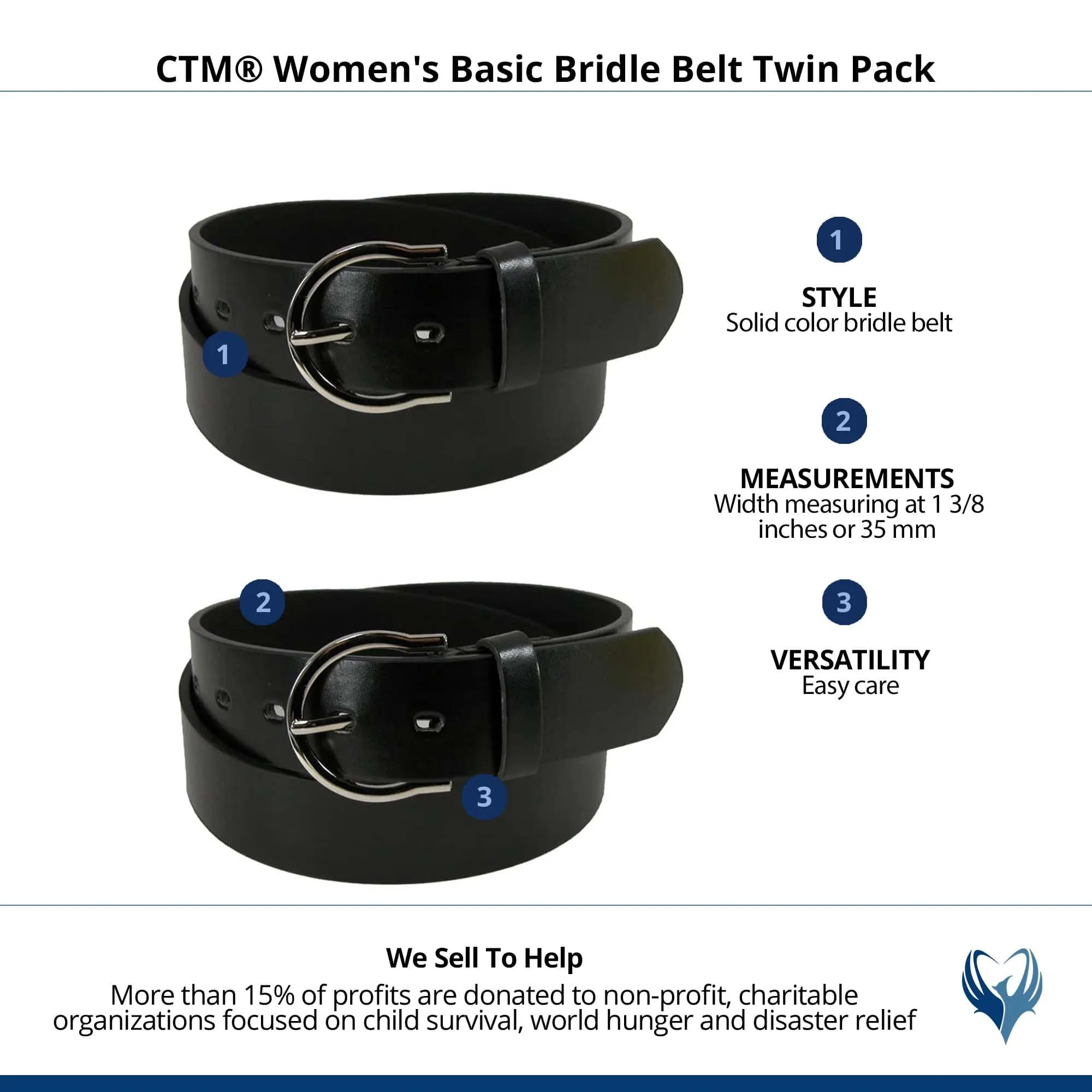 CTM® Women's Basic Bridle Belt Twin Pack