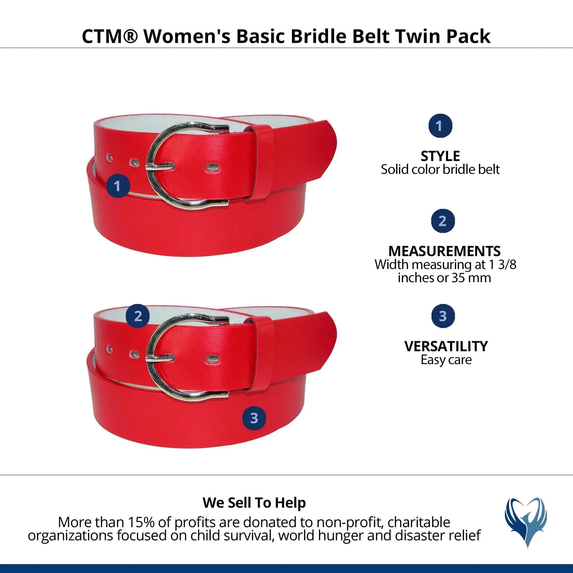 CTM® Women's Basic Bridle Belt Twin Pack