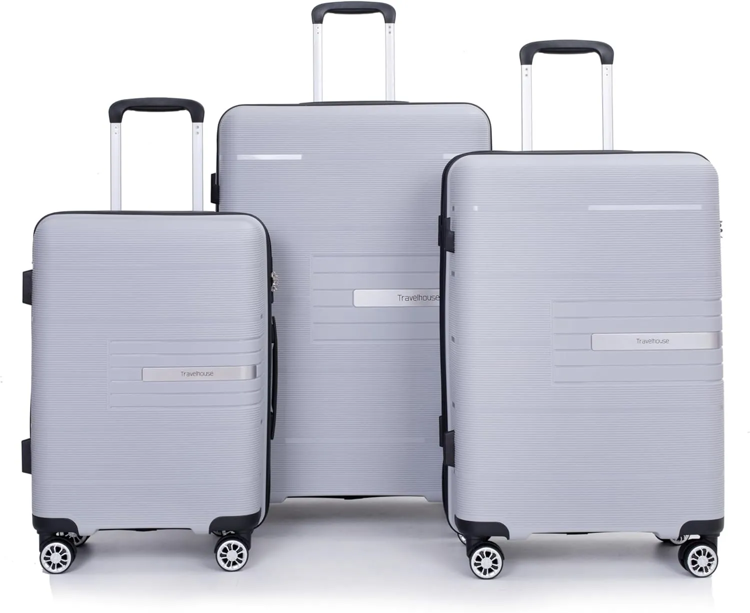 espidoo 3-Piece Hardshell Spinner Luggage Set: 20/24/28 Inch Lightweight PP Suitcases with TSA Lock - 360 Double Wheels & Adjustable Handle for Travel - Silver Durable Carry-On & Check-In Bags