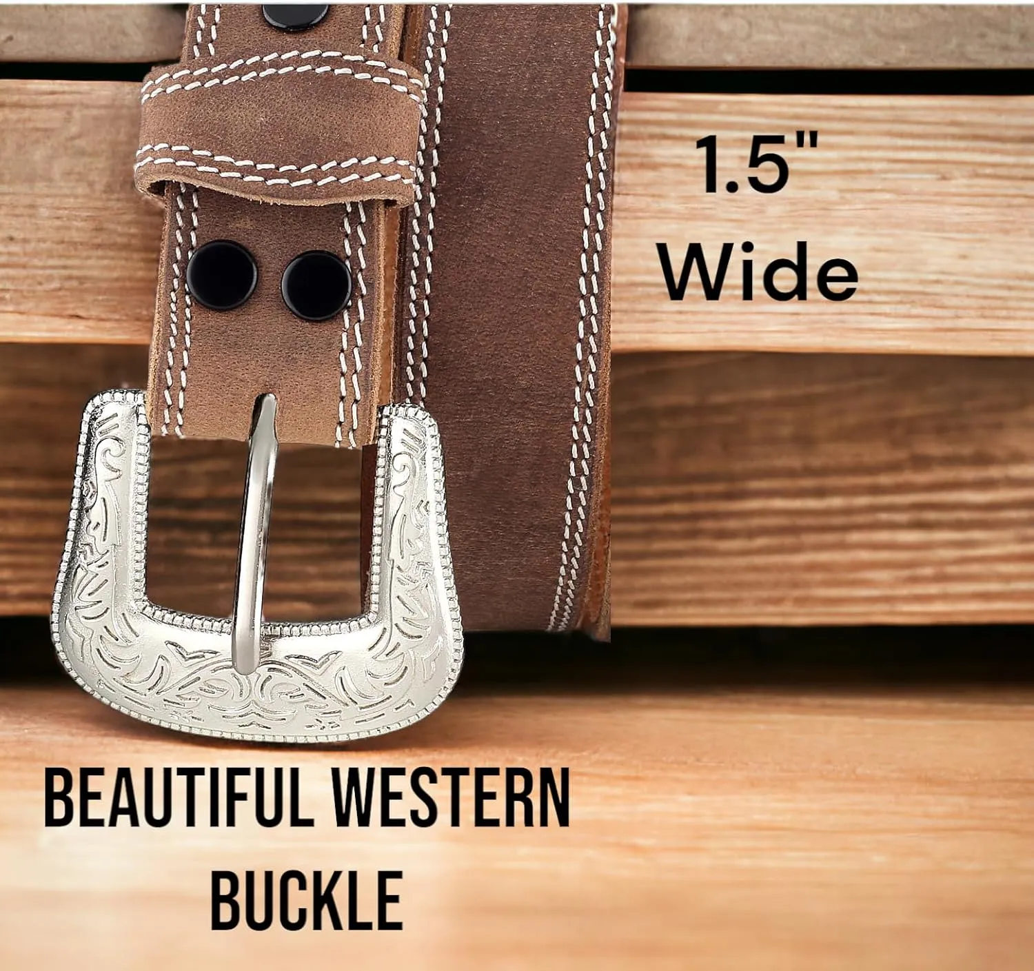 F&L CLASSIC mens Western full grain Leather belt Strap w/Snaps for Interchangeable Buckles, USA,