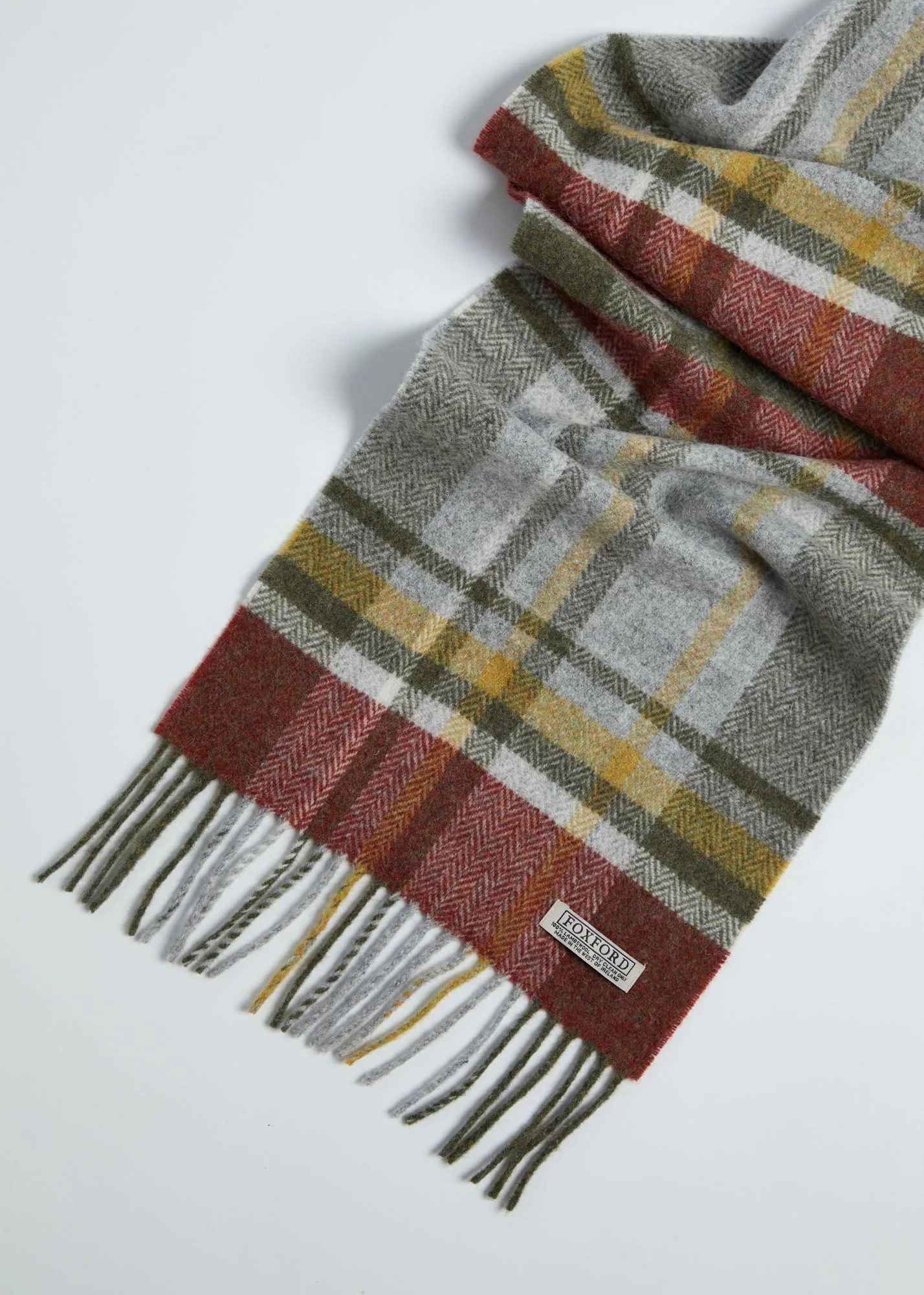Foxford Lambswool Scarf | Rust & Green Tartan
