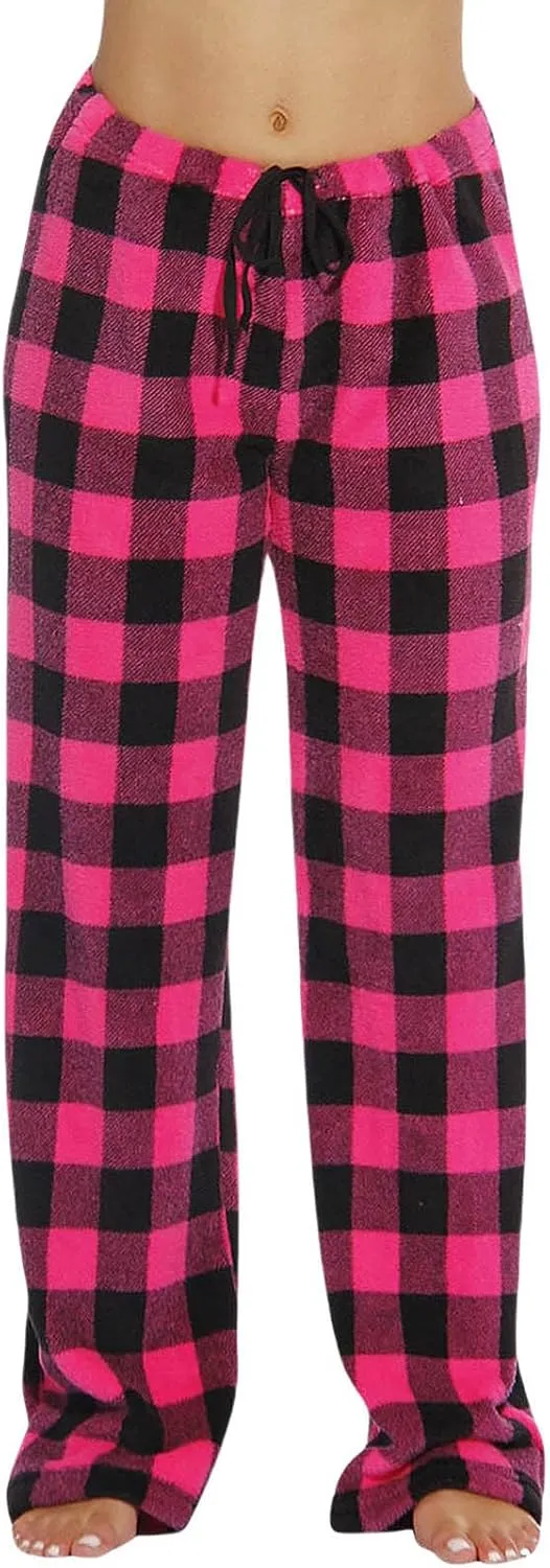 Fuzzy Flannel Pajama Pants Women Soft Fleece Plaid Pj Pants Winter Warm Lounge Pants High Waisted Wide Leg Pj Pants