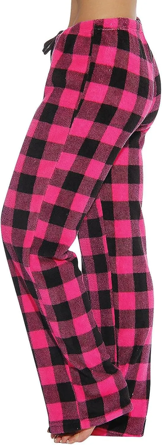 Fuzzy Flannel Pajama Pants Women Soft Fleece Plaid Pj Pants Winter Warm Lounge Pants High Waisted Wide Leg Pj Pants