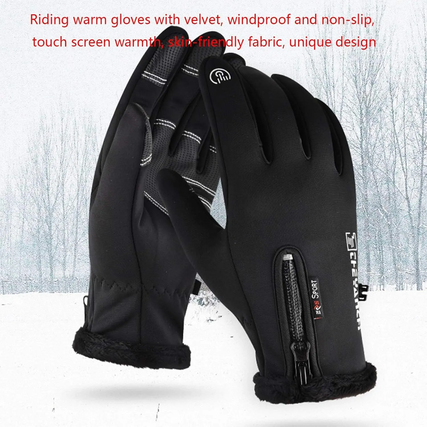 Gloves Cycling Gloves,Winter Waterproof Touchscreen Gloves Windproof Thermal Gloves Gloves with Non-Slip Full Finger for Cycling (Color : Black)