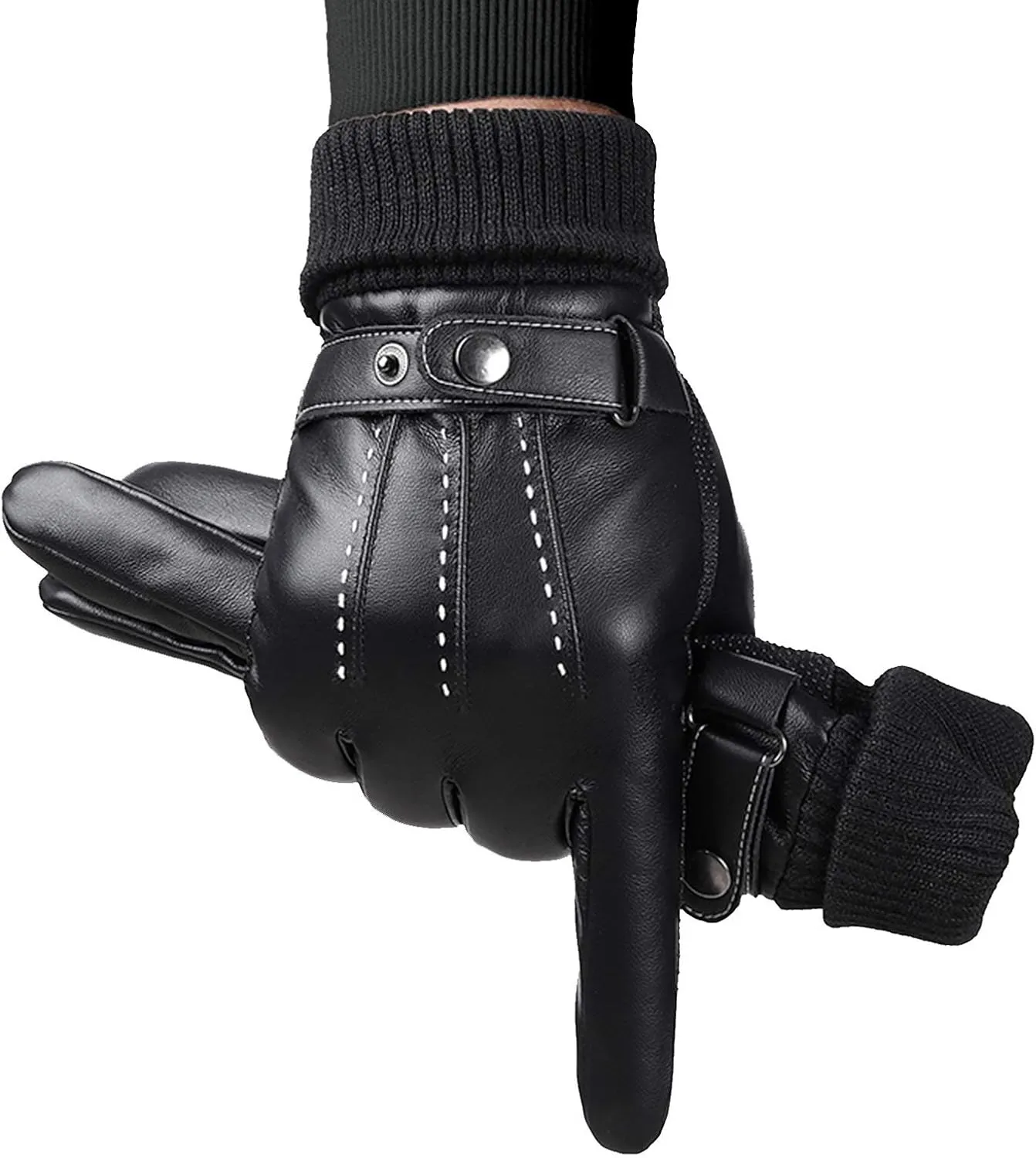 Gloves Mens Gloves PU Leather Touch Screen Outdoor Winter Gloves Driving Gloves