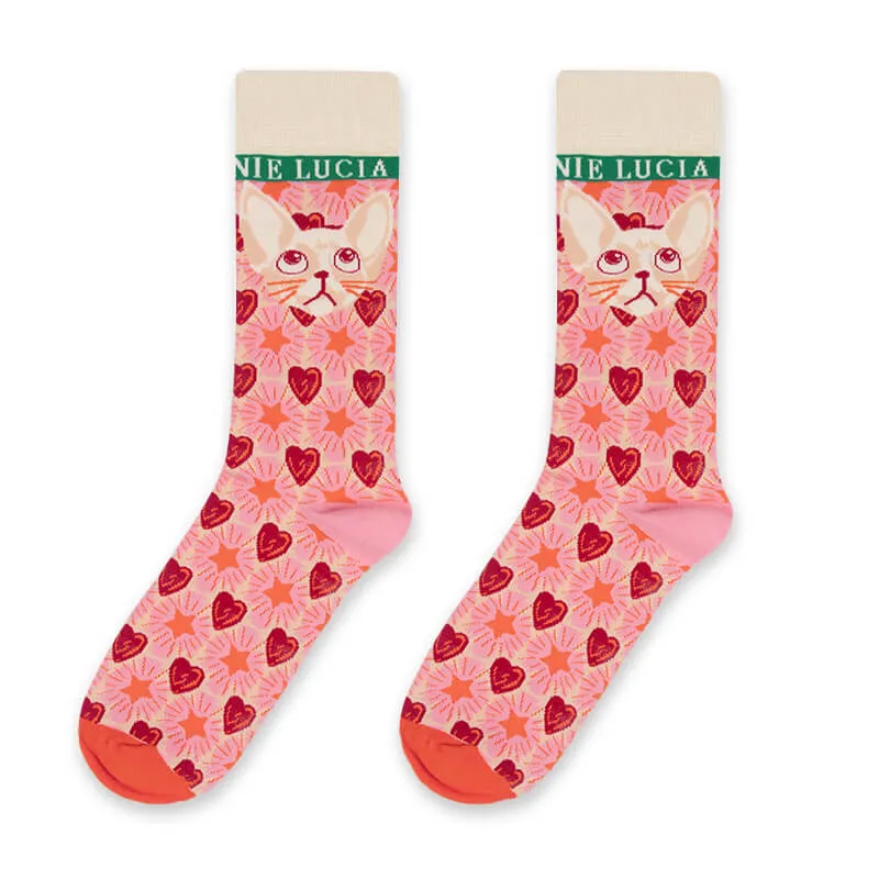 Hearts Stars Pattern Cat Socks