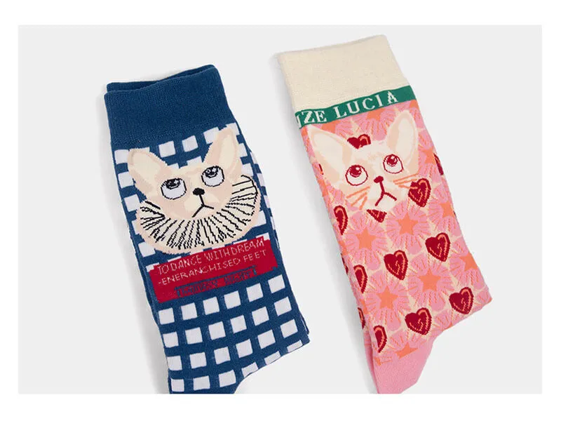 Hearts Stars Pattern Cat Socks