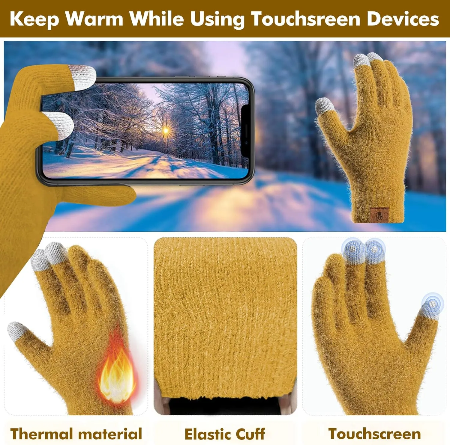 Honnesserry Winter Knit Hat Beanie Scarf for Women with Touch Screen Gloves Set Skull Caps Pompom Hat Neck Scarves for Men