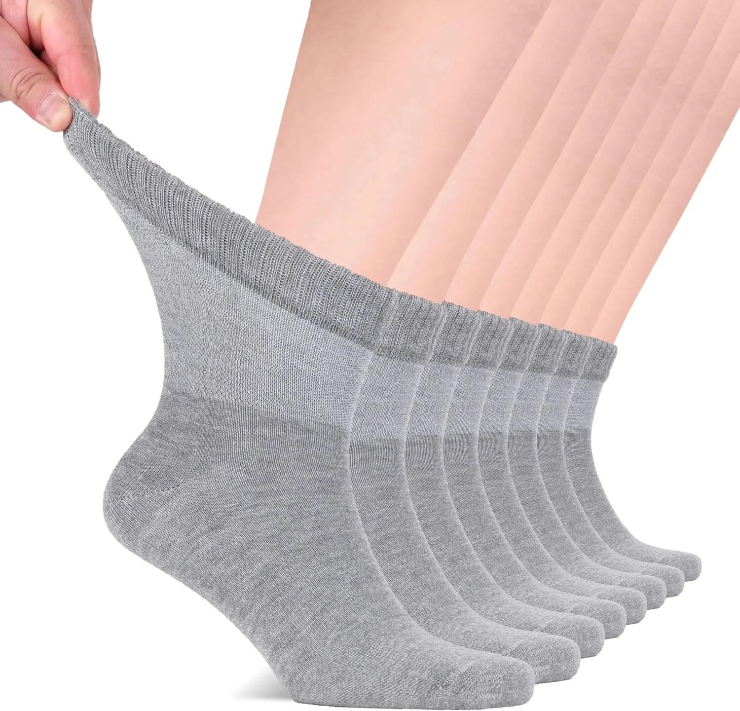 Hugh Ugoli Diabetic Socks for Men, Loose Ankle Socks, Bamboo, Extra-Wide, Thin, Seamless Toe, Non-Binding Top, 4 or 8 Pairs