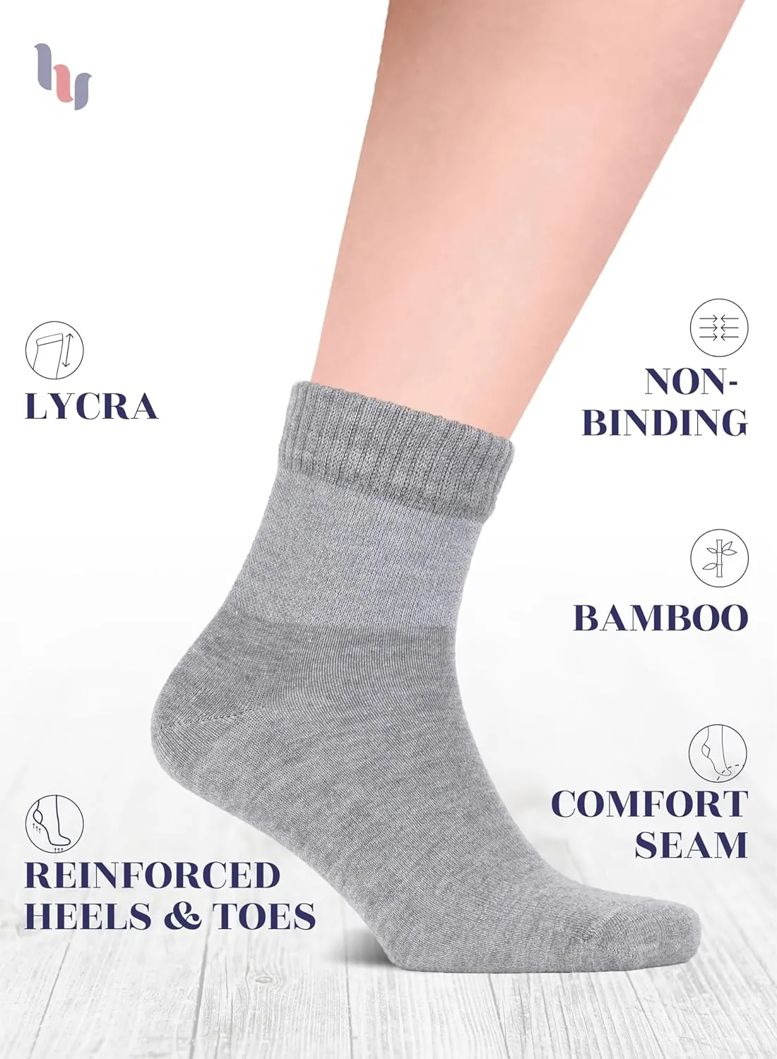 Hugh Ugoli Diabetic Socks for Men, Loose Ankle Socks, Bamboo, Extra-Wide, Thin, Seamless Toe, Non-Binding Top, 4 or 8 Pairs