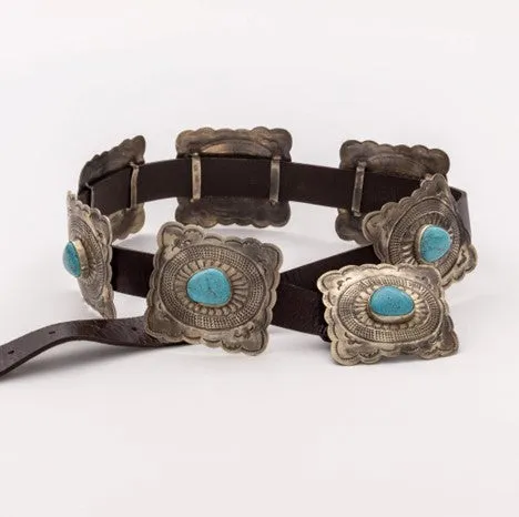 J. Alexander Rustic Silver Fluted Concho with Turquoise Belt