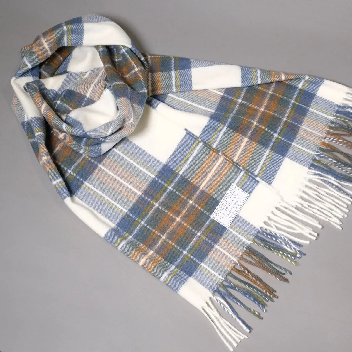 Lambswool Shawl in Muted Blue Stewart Tartan