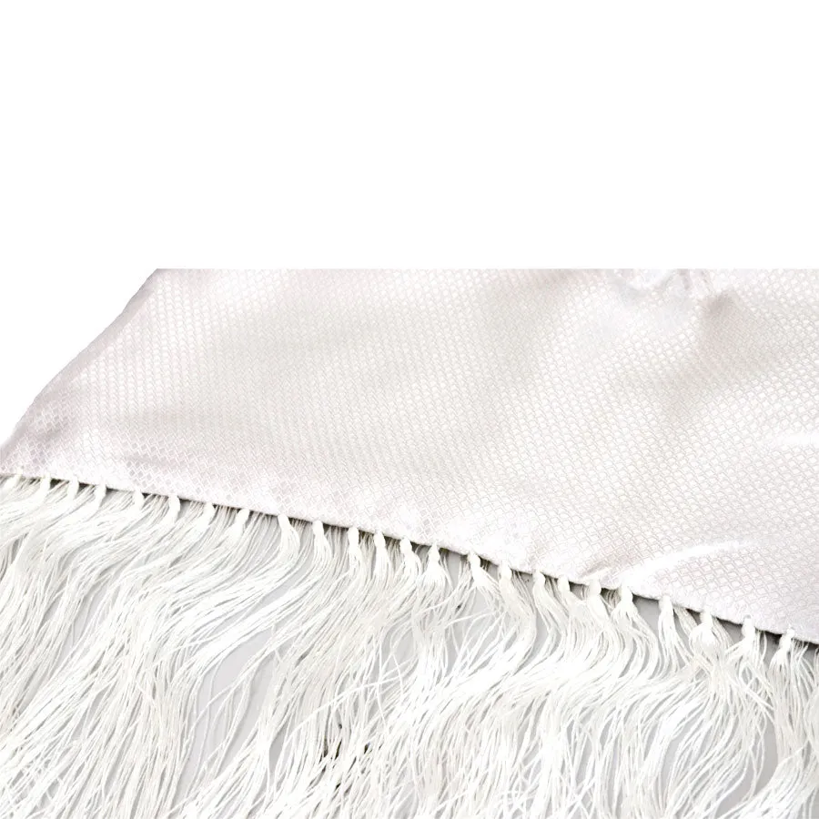 Mens Arosa White Silk Fringe Scarf #4