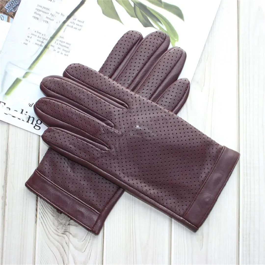 Men's Sheepskin Gloves Leather Touch Screen Mesh Hollow Breathable Thin Silk Motorcycle Riding And Driving Gloves