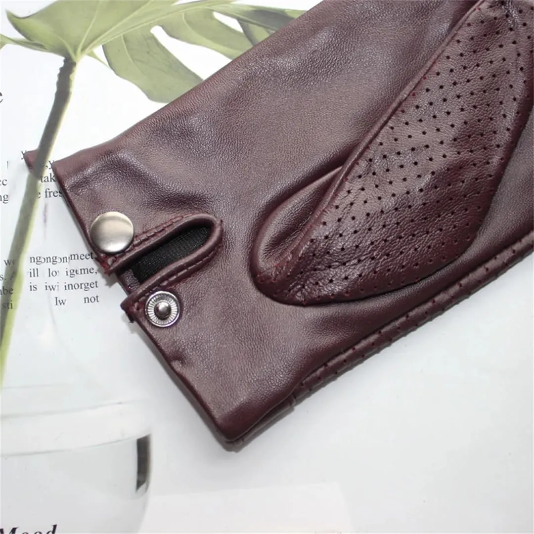 Men's Sheepskin Gloves Leather Touch Screen Mesh Hollow Breathable Thin Silk Motorcycle Riding And Driving Gloves
