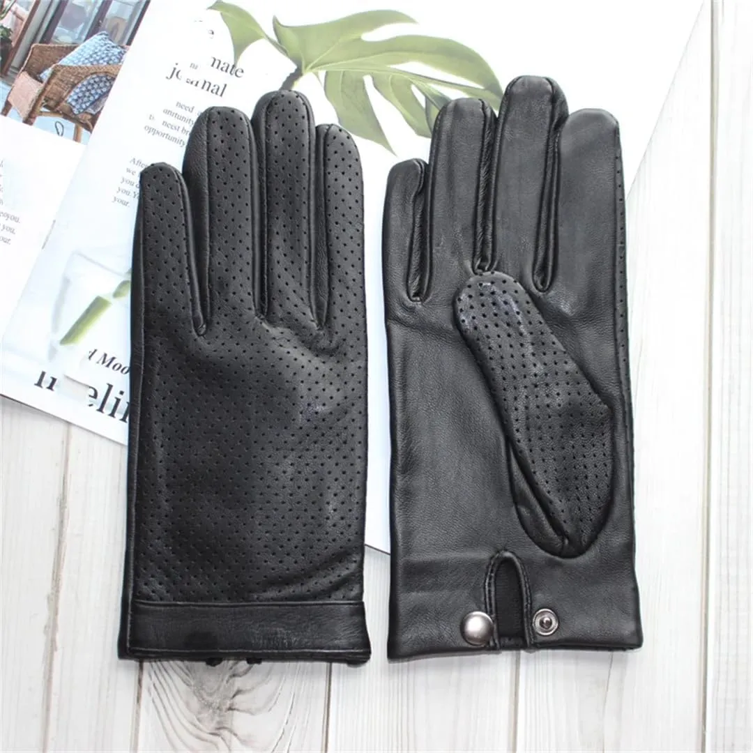 Men's Sheepskin Gloves Leather Touch Screen Mesh Hollow Breathable Thin Silk Motorcycle Riding And Driving Gloves