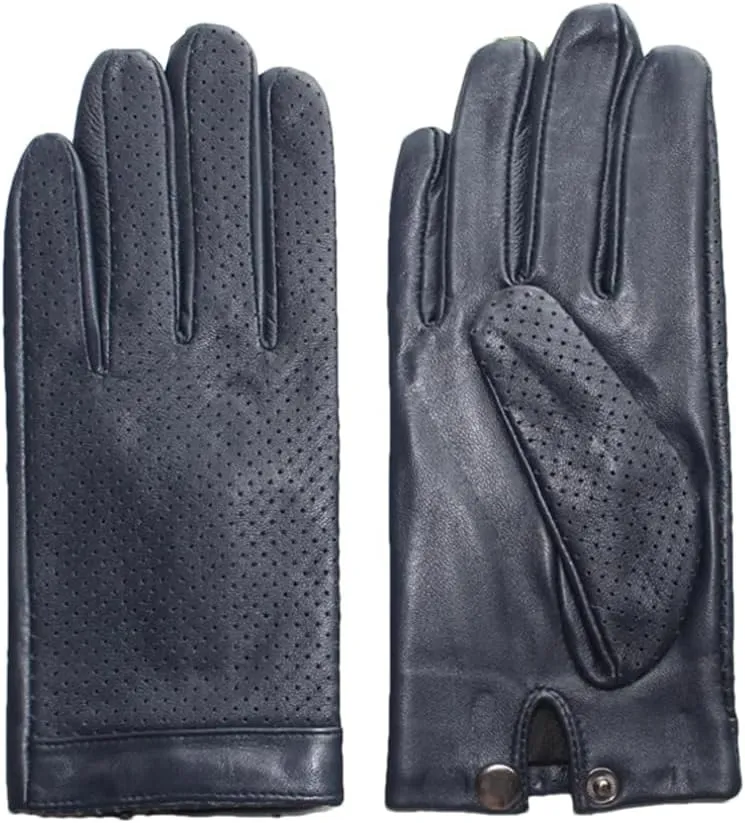 Men's Sheepskin Gloves Leather Touch Screen Mesh Hollow Breathable Thin Silk Motorcycle Riding And Driving Gloves