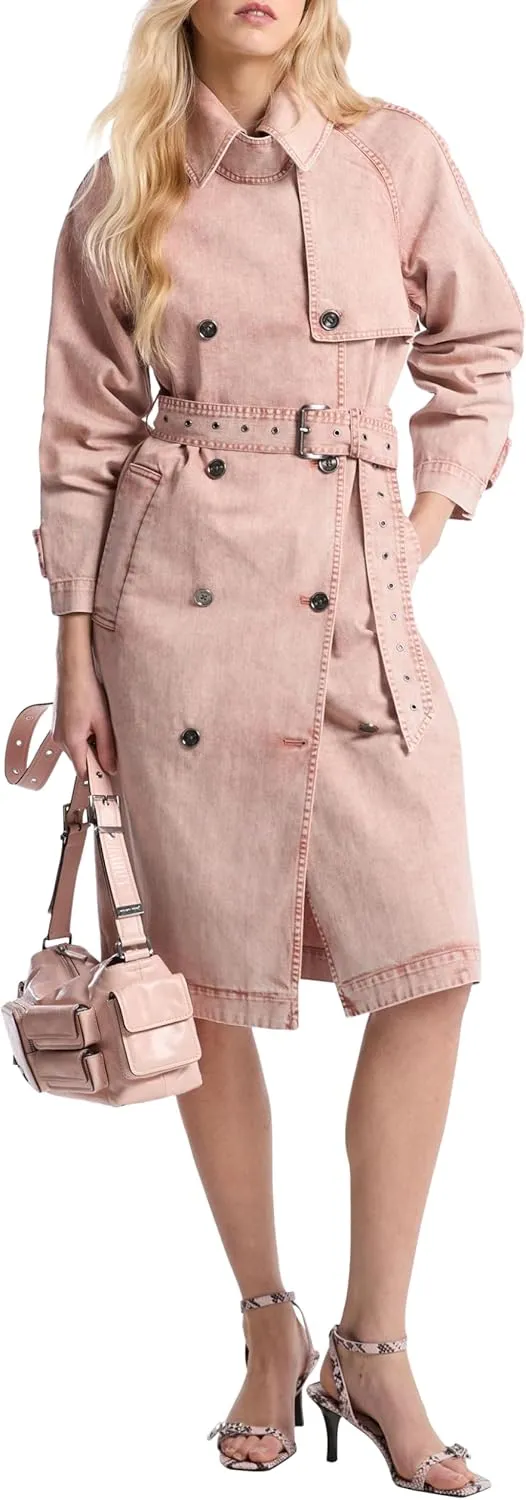 Michael Kors Womens Double Breasted Denim Trench Coat