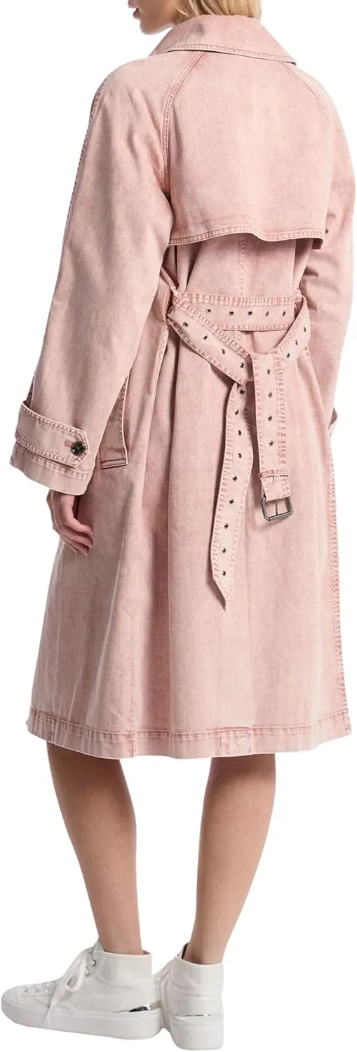 Michael Kors Womens Double Breasted Denim Trench Coat