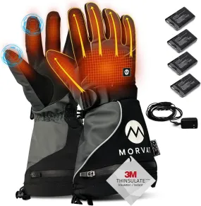 Morvat 16  Hour Rechargeable Heated Gloves for Men & Women with Touchscreen Finger Tips, Leather Palm, Water Resistant Hand Warmer Winter Work Gloves for Ski, Hunting, Motorcycle & Outdoors